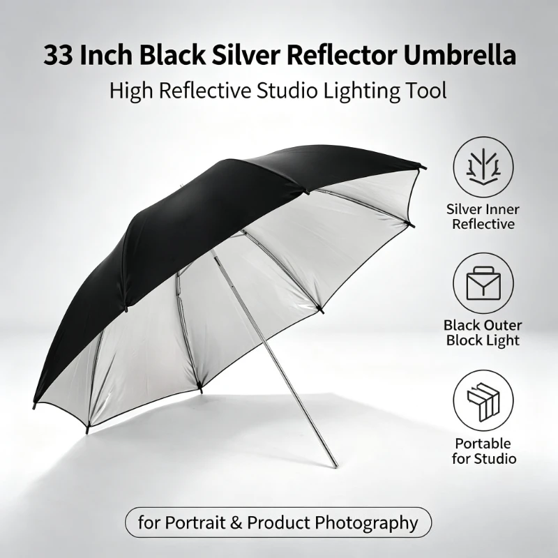Photography Umbrella Light - 2026 Black Durable 33-inch Reflective Umbrella