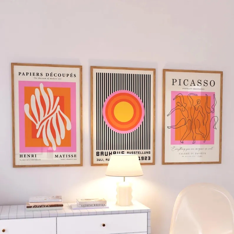 Photography Image - 3pcsModern Orange Bauhaus And Picasso Wall