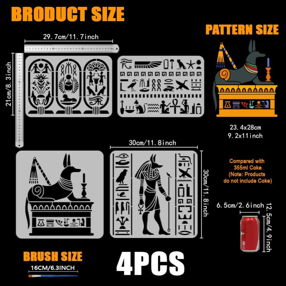 4 PCS Egyptian Symbols Stencil - Photography Model ulasan dan harga