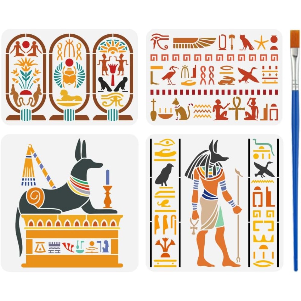 4 PCS Egyptian Symbols Stencil - Photography Model ulasan dan harga